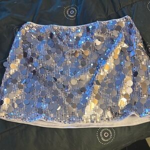 Glamorous Silver Blue Sequin Mini Pencil Skirt